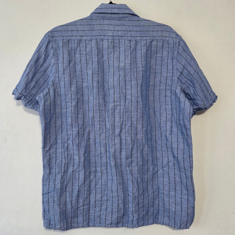 Criquet Button Up Shirt Mens M Blue Linen Blend Dot Stripe Coastal Preppy Modern - Picture 3 of 12